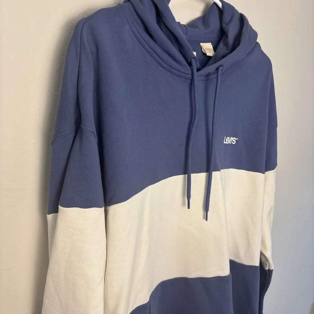 Levi's Hoodie Mens Sweatshirt Hoodie Medium Relaxed White Blue Color block